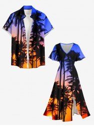 Coconut Tree Ombre Sky Dusk Print Matching Hawaii Beach Outfit For Couples -  