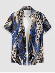 Chemise hawaïenne à imprimé léopard grande taille et poches boutonnées pour hommes - Bleu 2XL