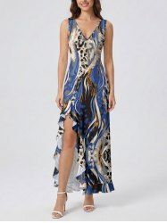 Leopard Print Hawaii Ruffles Split Dress -  