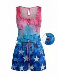 Combinaison grande taille à poches et cordon de serrage, imprimé tie-dye ombré patriotique drapeau américain, avec drapeau américain et motif patriotique. - Rose clair XS