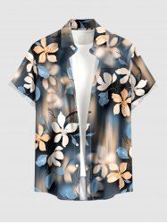 Plus Size Flower Ombre Print Hawaii Button Pocket Shirt For Men - Bleu-gris 5XL