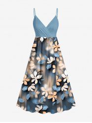 Robe débardeur trapèze à imprimé floral ombré grande taille, style hawaïen, cache-cœur - Bleu-gris M
