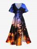 Coconut Tree Ombre Sky Dusk Print Matching Hawaii Beach Outfit For Couples -  