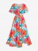 Ensemble de plage hawaïen assorti pour couples, imprimé feuilles tropicales et fleurs d'hibiscus, grandes tailles - Rouge 