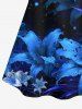 Blouse hawaïenne à imprimé galaxie et lys grande taille, épaules dénudées et volants, style hawaïen - Bleu 2XL