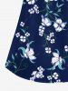 Blouse hawaïenne grande taille à imprimé floral et feuilles, épaules dénudées et volants, style hawaïen - Bleu profond 2XL