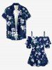 Blouse hawaïenne grande taille à imprimé floral et feuilles, épaules dénudées et volants, style hawaïen - Bleu profond 2XL