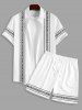 Ships From US Warehouse • Fast Delivery In 2–3 Business Days | Men's Matching Two Piece Co Ord Geometric Print Button Up Short Sleeves Shirt And Drawstring Casual Shorts Set -  