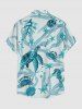 Chemise hawaïenne grande taille pour homme, imprimée tortue, étoile de mer, coquillage, crabe et hippocampe, avec boutons et poche. - Paon Bleu 2XL