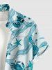 Chemise hawaïenne grande taille pour homme, imprimée tortue, étoile de mer, coquillage, crabe et hippocampe, avec boutons et poche. - Paon Bleu 2XL