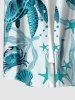 Chemise hawaïenne grande taille pour homme, imprimée tortue, étoile de mer, coquillage, crabe et hippocampe, avec boutons et poche. - Paon Bleu 2XL