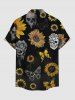 Chemise hawaïenne grande taille pour homme, à imprimé tête de mort, tournesol et papillon, boutons et poche. - Noir S