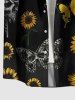 Chemise hawaïenne grande taille pour homme, à imprimé tête de mort, tournesol et papillon, boutons et poche. - Noir S