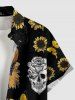 Chemise hawaïenne grande taille pour homme, à imprimé tête de mort, tournesol et papillon, boutons et poche. - Noir S