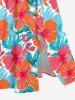 Robe midi hawaïenne fendue à imprimé feuilles tropicales et fleurs d'hibiscus (grande taille) - Rouge XS