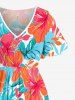 Robe midi hawaïenne fendue à imprimé feuilles tropicales et fleurs d'hibiscus (grande taille) - Rouge 4X
