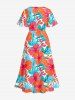 Robe midi hawaïenne fendue à imprimé feuilles tropicales et fleurs d'hibiscus (grande taille) - Rouge 4X