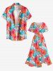 Robe midi hawaïenne fendue à imprimé feuilles tropicales et fleurs d'hibiscus (grande taille) - Rouge 4X