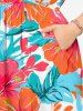 Robe midi hawaïenne fendue à imprimé feuilles tropicales et fleurs d'hibiscus (grande taille) - Rouge 4X