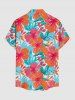 Plus Size Hibiscus Flower Tropical Leaf Print Buttons Pocket Hawaii Shirt For Men -  
