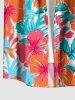 Plus Size Hibiscus Flower Tropical Leaf Print Buttons Pocket Hawaii Shirt For Men -  