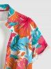 Plus Size Hibiscus Flower Tropical Leaf Print Buttons Pocket Hawaii Shirt For Men -  
