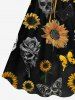 Robe hawaïenne grande taille à imprimé tête de mort, tournesol et papillon, cintrée - Noir 3X