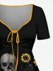 Robe hawaïenne grande taille à imprimé tête de mort, tournesol et papillon, cintrée - Noir 3X