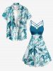 Plus Size Turtle Starfish Shell Crab Sea Horse Print Ruched Lattice Crisscross Straps Hawaii Dress - Paon Bleu XXS