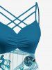 Plus Size Turtle Starfish Shell Crab Sea Horse Print Ruched Lattice Crisscross Straps Hawaii Dress -  
