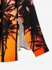 Robe midi trapèze grande taille à imprimé hawaïen ombré ciel crépusculaire et cocotiers, poches fendues - Bleu Marine 4X