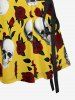 Robe trapèze à imprimé de roses et de crânes, style hawaïen, lacée - Jaune XXL