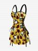 Robe trapèze à imprimé de roses et de crânes, style hawaïen, lacée - Jaune XXL