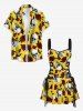 Robe trapèze à imprimé de roses et de crânes, style hawaïen, lacée - Jaune XXL