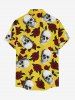 Chemise hawaïenne à imprimé de fleurs et de crânes, grande taille, avec poche boutonnée, pour hommes - Jaune 2XL
