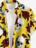 Chemise hawaïenne à imprimé de fleurs et de crânes, grande taille, avec poche boutonnée, pour hommes - Jaune 2XL