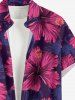 Chemise hawaïenne grande taille pour homme, à imprimé de fleurs d'hibiscus et de feuilles, avec boutons et poche. - Violacé rouge 2XL