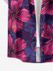 Chemise hawaïenne grande taille pour homme, à imprimé de fleurs d'hibiscus et de feuilles, avec boutons et poche. - Violacé rouge 2XL