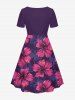 Robe hawaïenne grande taille à imprimé fleurs d'hibiscus et feuilles, cintrée - Violacé rouge 4X