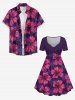 Robe hawaïenne grande taille à imprimé fleurs d'hibiscus et feuilles, cintrée - Violacé rouge 4X
