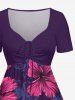 Robe hawaïenne grande taille à imprimé fleurs d'hibiscus et feuilles, cintrée - Violacé rouge 4X