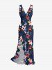 Flowers Print Hawaii Ruffles Split Surplice Dress -  