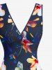 Flowers Print Hawaii Ruffles Split Surplice Dress -  