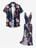Flowers Print Hawaii Ruffles Split Surplice Dress -  