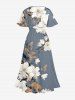 Flowers Leaf Print Split Hawaii Midi Dress -  
