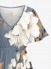 Robe mi-longue hawaïenne fendue à imprimé floral et feuilles grande taille - Gris Clair 1X
