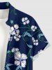 Chemise hawaïenne grande taille à imprimé floral et feuilles, boutons et poches pour homme - Bleu profond 2XL