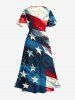 Robe midi trapèze grande taille à imprimé drapeau américain patriotique et poches fendues - Bleu 4X