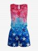 Patriotic American Flag Tie Dye Ombre Print Drawstring Pocket Romper -  