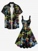 Dinosaur Jigsaw Puzzle Print Hawaii A Line Dress - Noir 6X